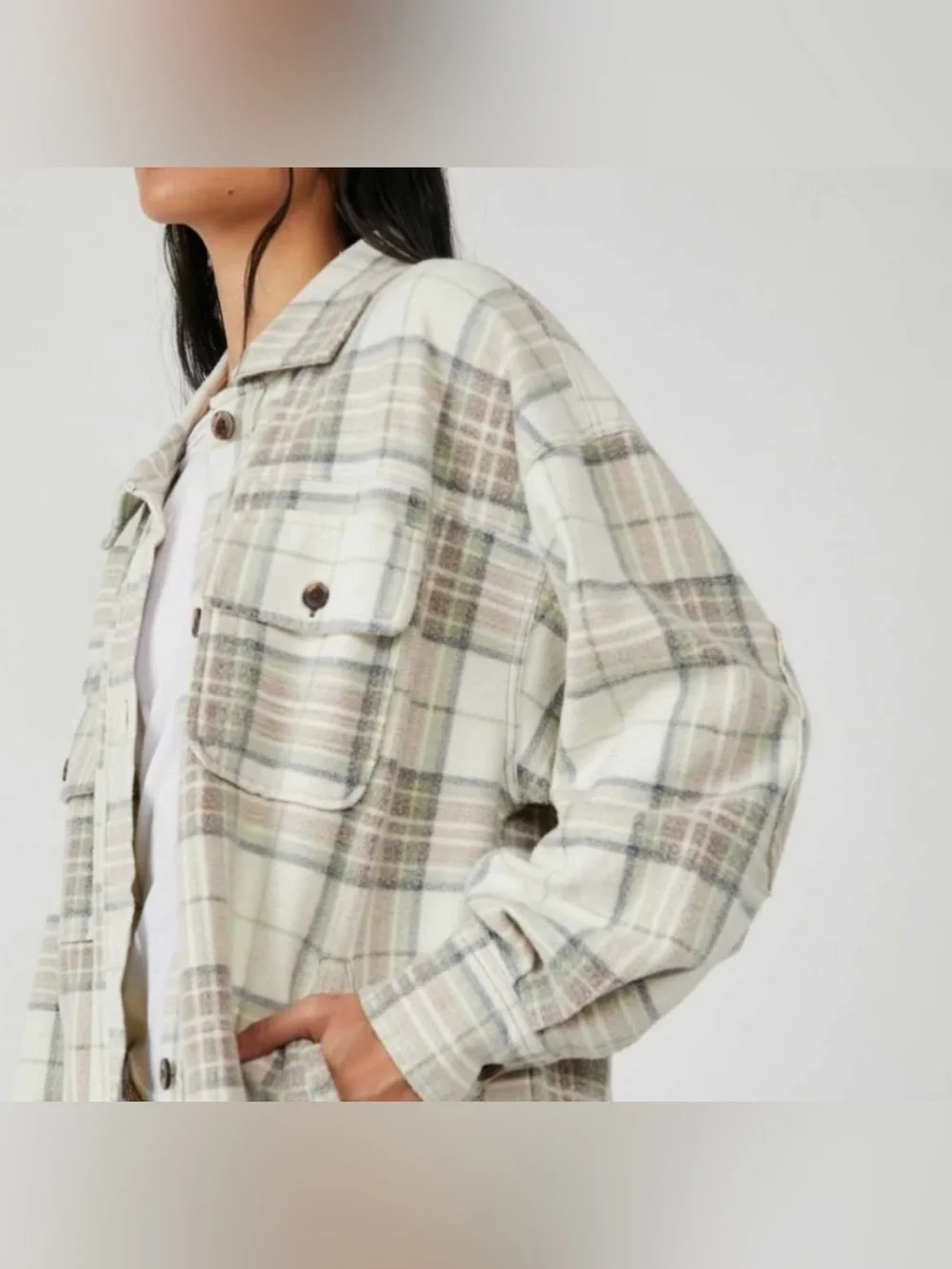 Free People We the Free long plaid Ruby jacket in pistachio combo - Picture 3 of 10